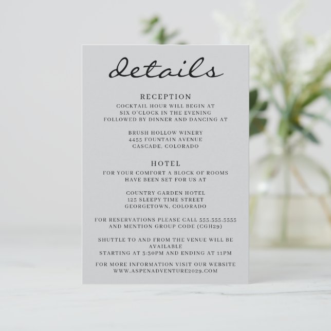 Gray Aspen Tree Wedding Begleitkarte (Stehend Vorderseite)