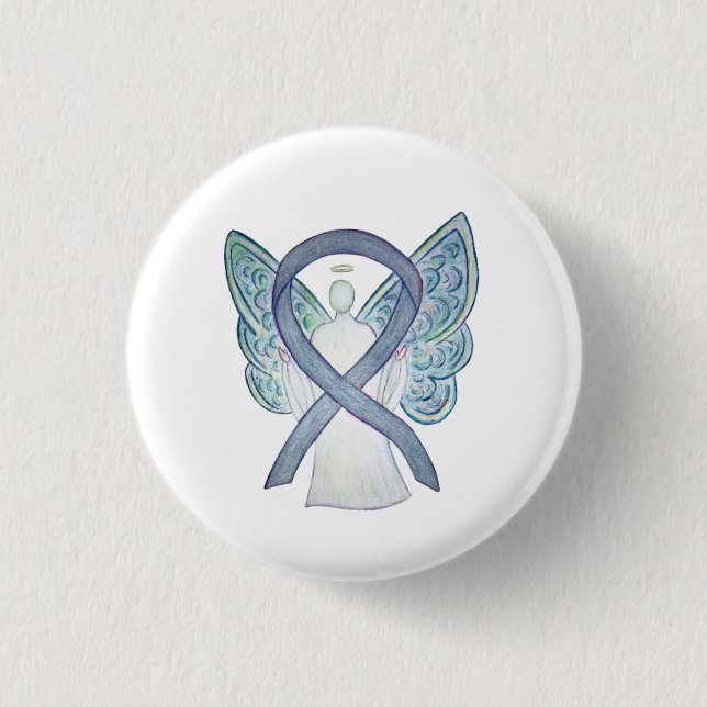 Gray Awareness Ribbon Angel Custom Art Buttone Button (Vorderseite)