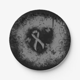 Gray Awareness Ribbon Grunge Herz Pappteller