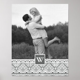 Gray Aztec Muster   Foto mit Monogramm Poster