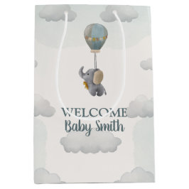Gray Baby Elephant, Hot Air Ballon in Wolken Mittlere Geschenktüte