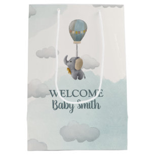 Gray Baby Elephant, Hot Air Ballon in Wolken Mittlere Geschenktüte