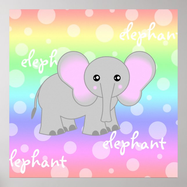 Gray Baby Elephant Niedlich Rainbow Poster Printin (Vorne)