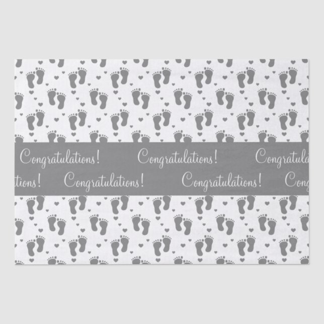 Gray Baby Footprints and Hearts Seidenpapier (Vorderseite)