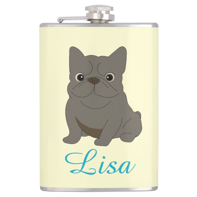 Gray Baby French Bulldog, Cream, Flachmann (Vorderseite)