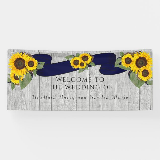 Gray Barn Wood Navy Blauer Sonnenblume Rustikale H Banner (Horizontal)