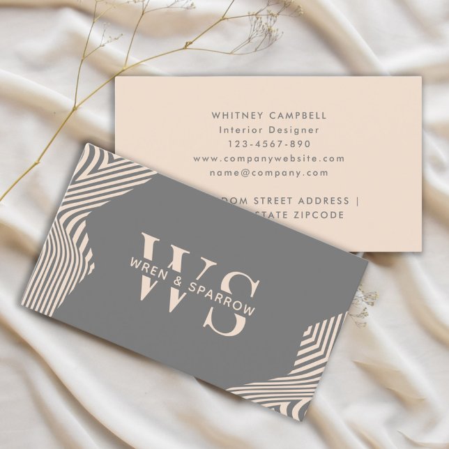 Gray Beige Abstrakt Stylish Monogram Modern Visitenkarte (Gray Beige Abstract Stylish Monogram Modern Business Card )