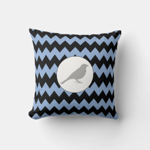 Gray Bird Zig Zag Light Blue und Black Pillow Kissen