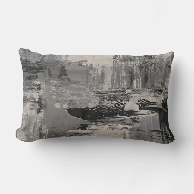 Gray Black & Beige Abstrakte Malerei Kissen Für Draußen (Vorderseite)