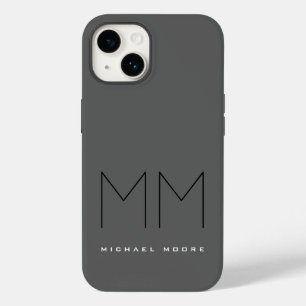 Gray Black Bold Monogram Modern Your Name Initials Case-Mate iPhone 14 Hülle