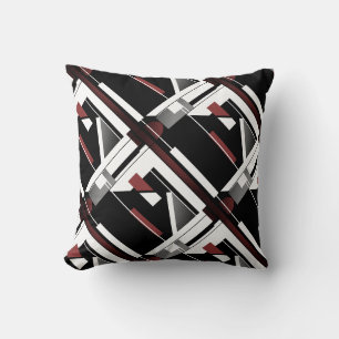 Gray Black Burgundy White Slanted Geometric Tiles Kissen