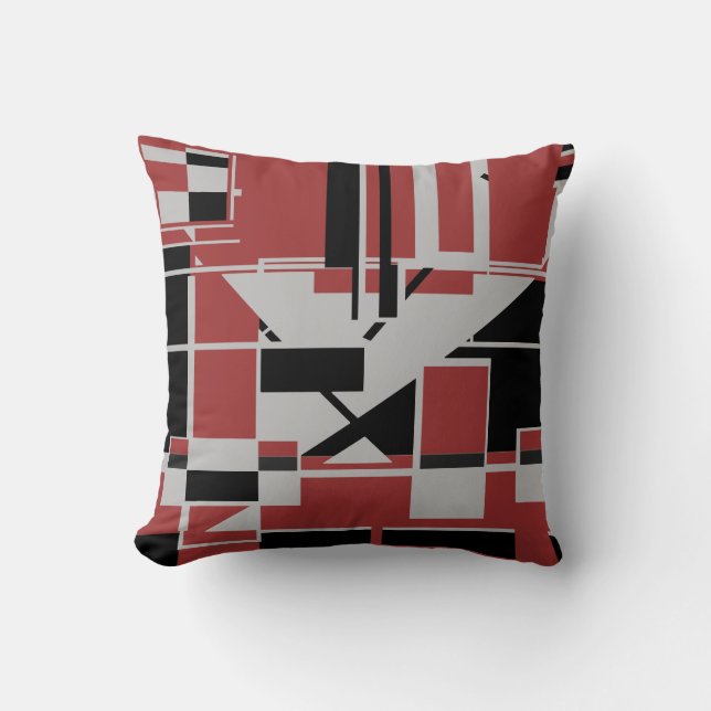 Gray Black Dark Red Geometric Abstract Labyrinth Kissen (Vorderseite)