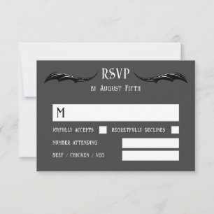 Gray Black Dragon Monogram Fantasy Wedding RSVP Karte