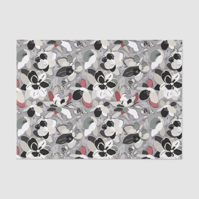 Gray Black Floral Winter Magnolia Seidenpapier (Vorderseite)