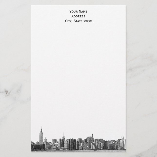 Gray Black NYC Skyline Etch 01 Stationery Briefpapier (Vorderseite)