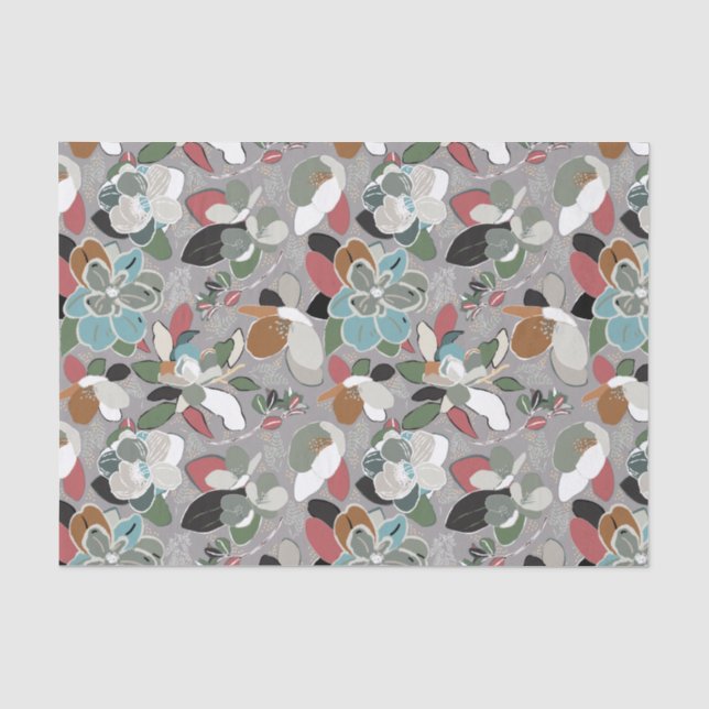 Gray Black Red Floral Winter Magnolia Seidenpapier (Vorderseite)