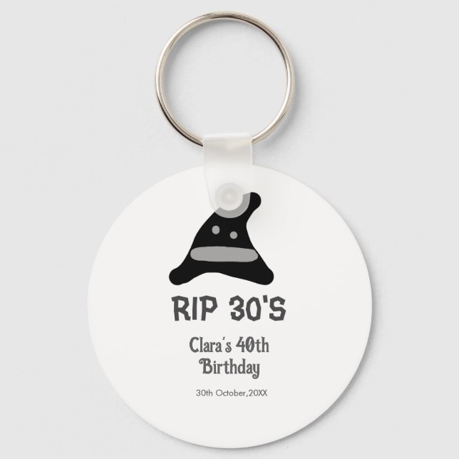 Gray black RIP 30's 40th birthday witch hat hallow Schlüsselanhänger (Vorderseite)