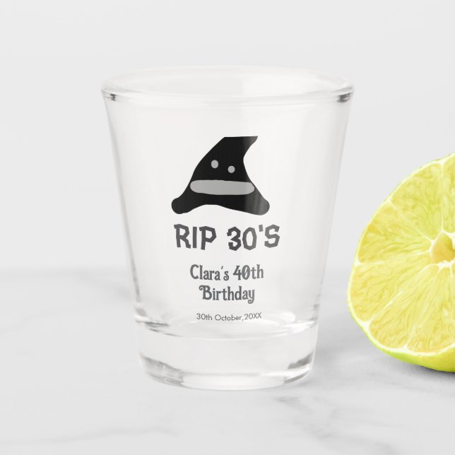 Gray black RIP 30's 40th birthday witch hat hallow Schnapsglas (Vorderseite)