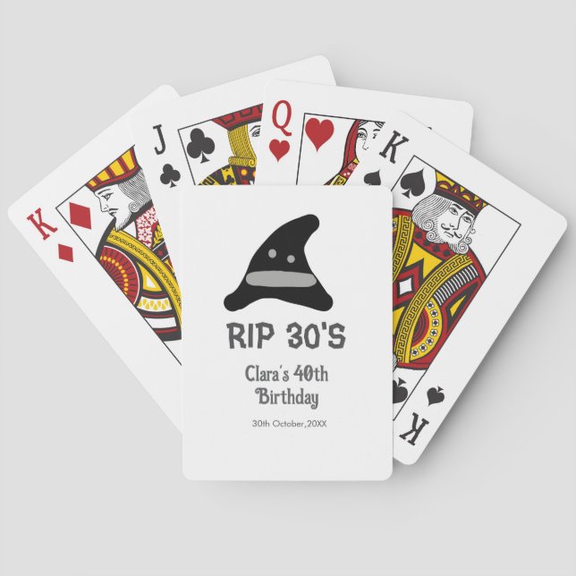Gray black RIP 30's 40th birthday witch hat hallow Spielkarten (Rückseite)