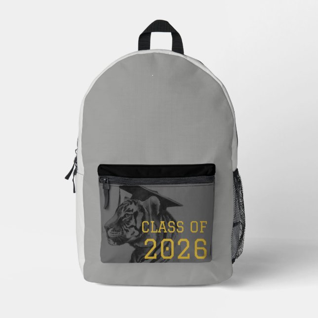 Gray Black Tiger Graduation Backpack Bedruckter Rucksack (Vorderseite)