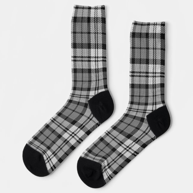 Gray Blackwatch Tartan Kariertes Design Socken (Linkes Detail)