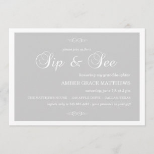 Gray & Blanc Damask Sip Et Voir Invitation