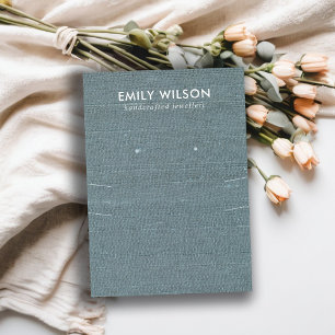 GRAY BLUE BURLAP LONG NECKLACE EARRING DISPLAY VISITENKARTE