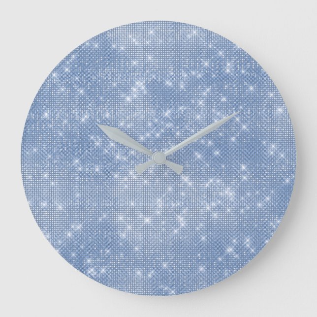 Gray Blue Celestial Sequin Diamond Funkelnd Große Wanduhr (Vorderseite)