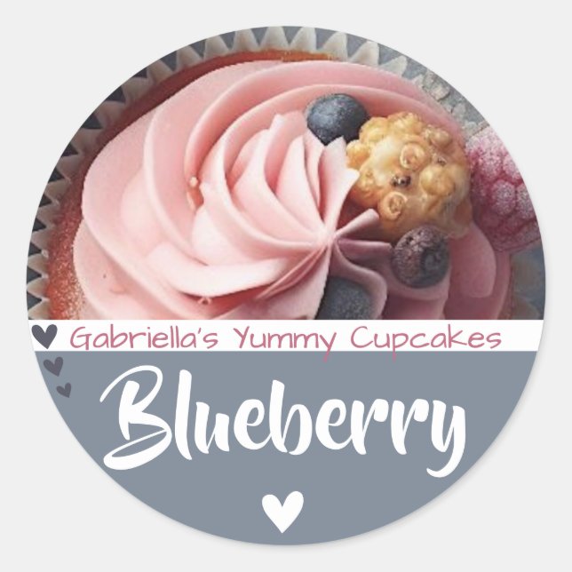 Gray Blue Cupcake Cake Foto Backwaren Etiketten Runder Aufkleber (Vorderseite)