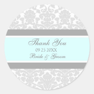 Gray Blue Damask Vielen Dank Gastgeschenk Hochzeit Runder Aufkleber