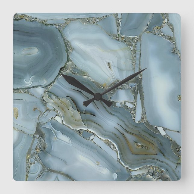Gray/ Blue/ Gold agate printed acrylic wall clock Quadratische Wanduhr (Vorderseite)