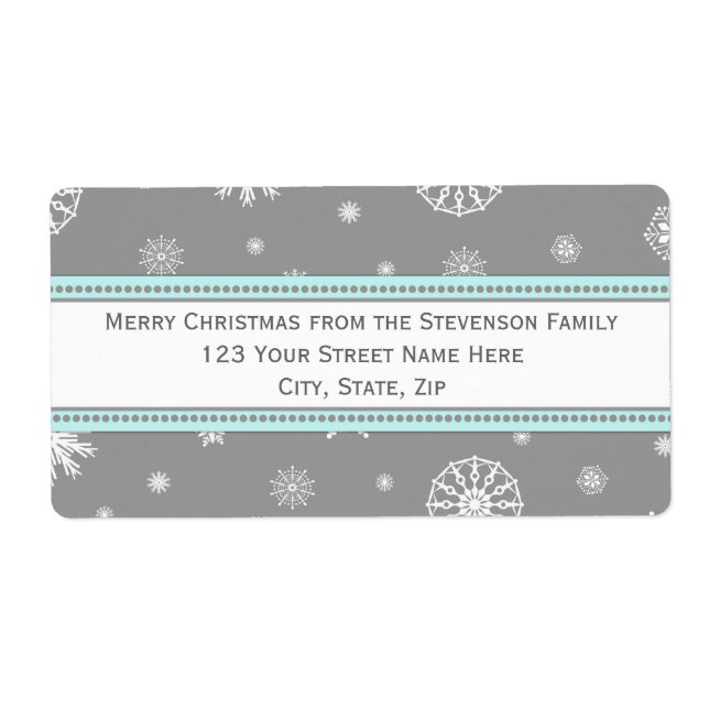 Gray Blue Snowflakes Weihnachtsadressen Labels (Vorne)