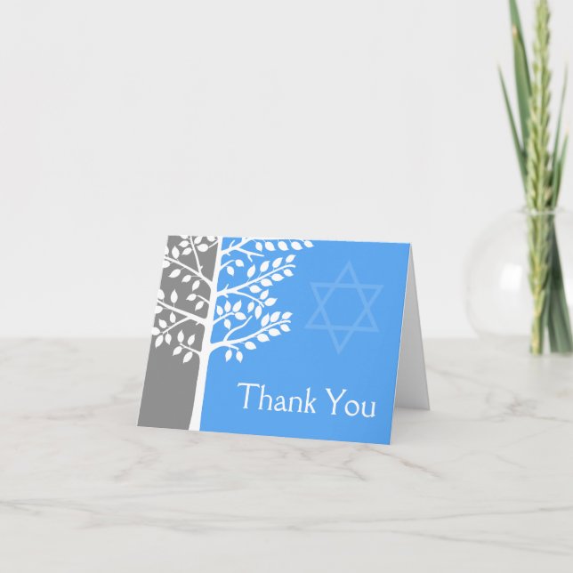 Gray Blue Tree of Life Bar Mitzvah Danke (Vorderseite)