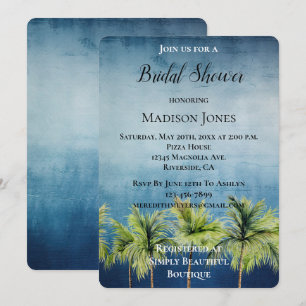 Gray Blue Tropical Palm Trees Brautparty Einladung