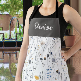 Gray Blue Watercolor Wildflower Custom Name Apron Schürze