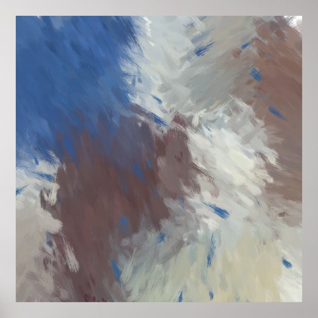  Gray Blue White Abstract Brushstrokes Poster (Vorne)