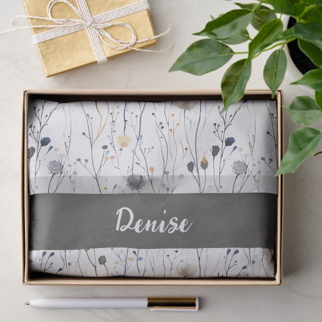 Gray Blue Wildflower Watercolor Seidenpapier (Geschenk)
