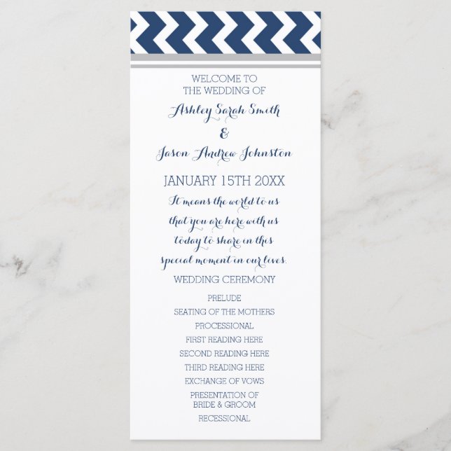 Gray Blue Zickzack Wedding Program Programm (Vorderseite)