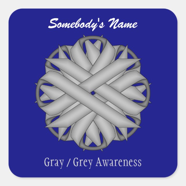 Gray Blume Ribbon von Kenneth Yoncich Quadratischer Aufkleber (Vorderseite)