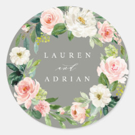 Gray Blush Blumenkraut Hochzeitsticker Runder Aufkleber