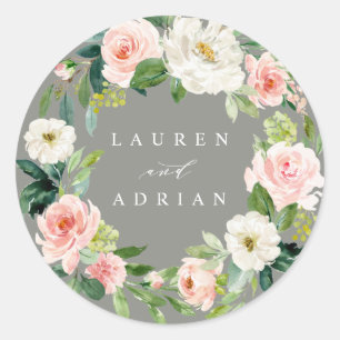 Gray Blush Blumenkraut Hochzeitsticker Runder Aufkleber