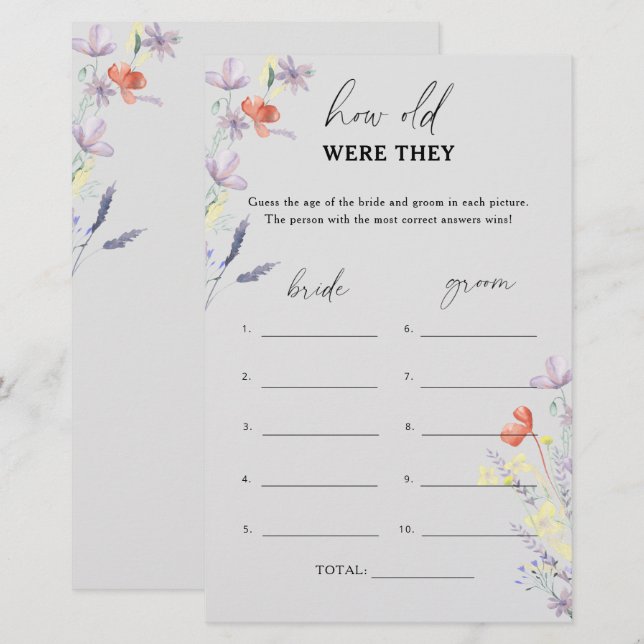 Gray Boho Floral Wie alt waren sie Brautspiel (Vorne/Hinten)