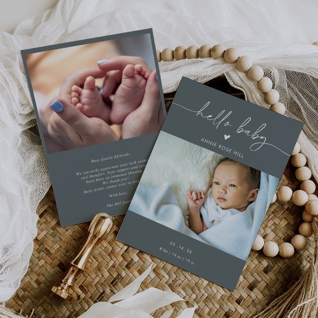Gray Boho Photo Hello Baby Announcement Card Einladung (Von Creator hochgeladen)