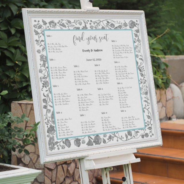 Gray Boho Wildblume Floral Blue Borders Poster (Von Creator hochgeladen)