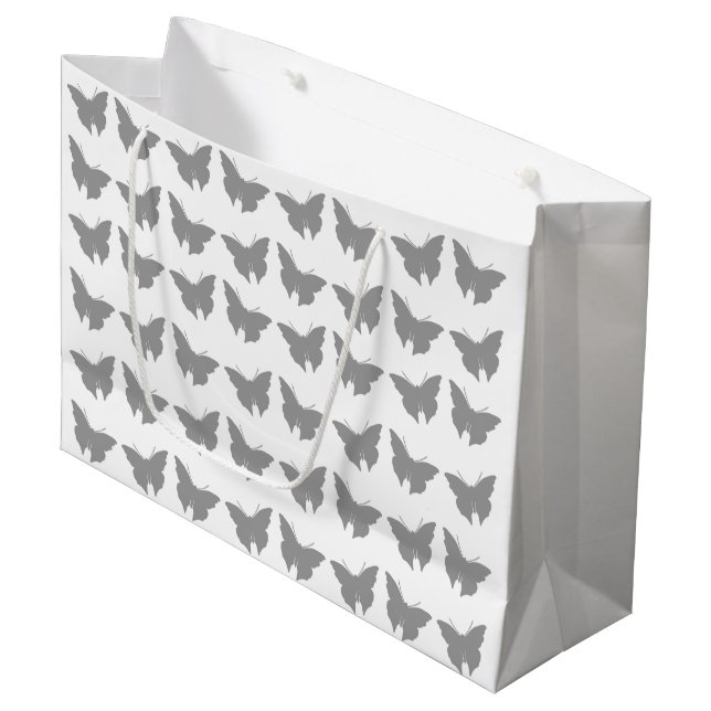 Gray Bold Mod Butterflies Große Geschenktüte (Vorderseite Schrägansicht)