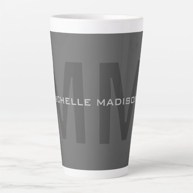 Gray Bold Monogram Modern Minimalistisch Name Init Milchtasse (Vorderseite)