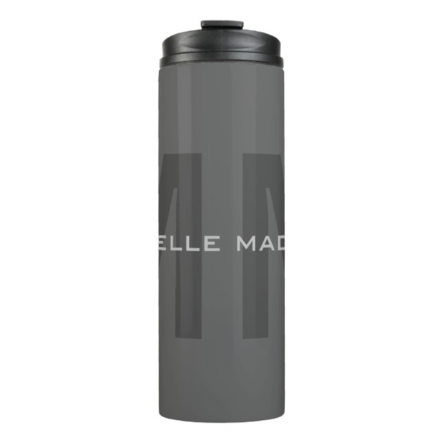 Gray Bold Monogram Modern Minimalistisch Name Init Thermosbecher (Vorderseite)