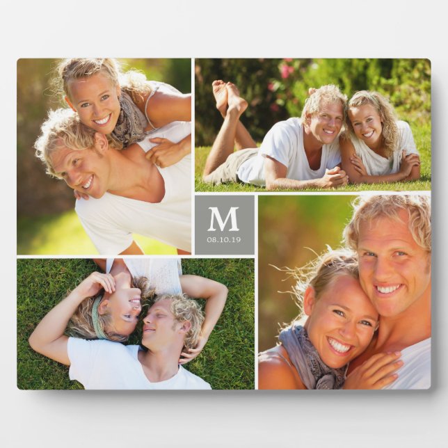 Gray Box Zeitlose Monogram Wedding Foto Easel Fotoplatte (Vorderseite)