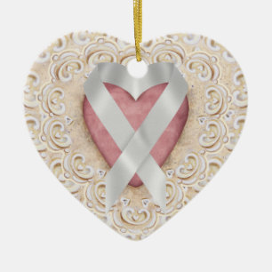 Gray Brain Cancer Ribbon from Heart - SR Keramik Ornament
