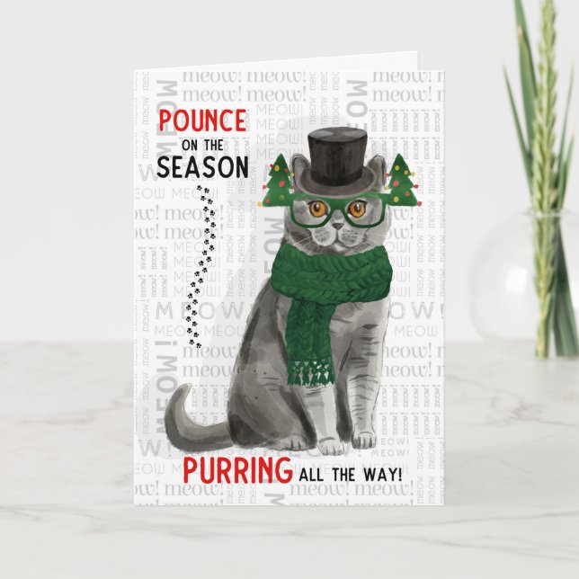 Gray British Shorthair Cat Funny Christmas Karte (Vorderseite)